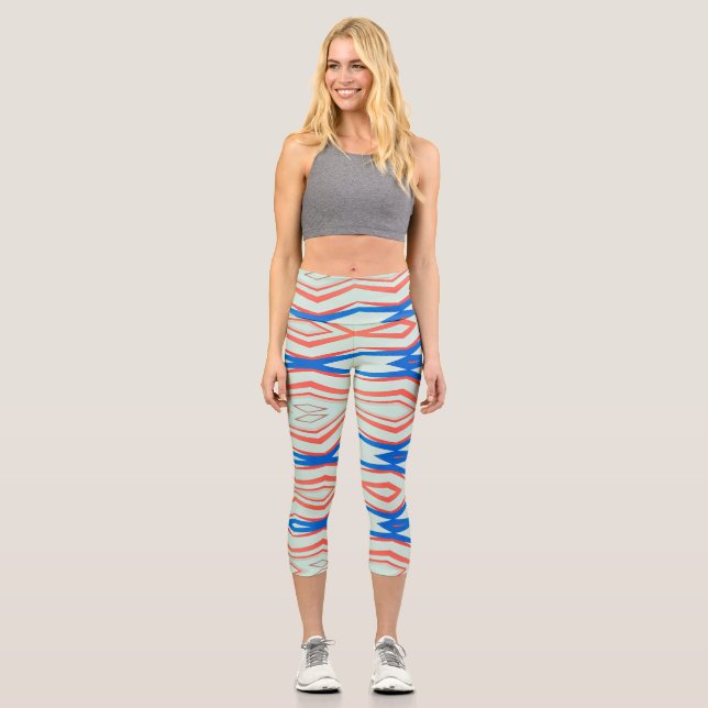Leggings Capri Capris, un diseño de patrón de tela de moda multic (Anverso)
