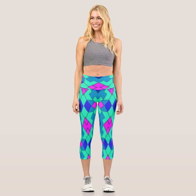 Leggings Capri Capris, un diseño de patrones geométricos multicol (Anverso)