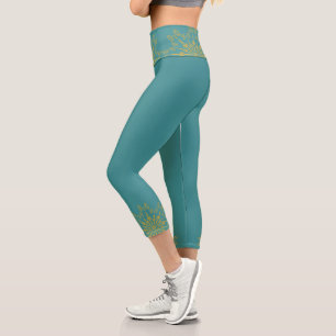 Leggings Capri Capris Verde azulado de alto deseo retro manala