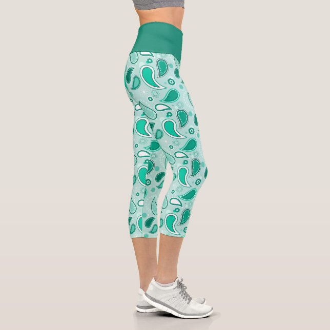 Leggings Capri Capris verde azulado de Paisley High Waisted (Derecha)