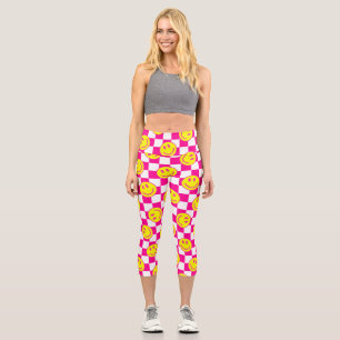 Leggings Capri cara feliz rosa comprobar groove