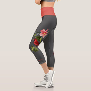 Leggings Capri Cardenal Hummingbird con Lirio Rosa personalizado