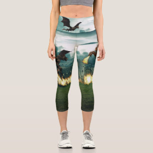 Leggings Capri Castillo Dragón Respirador de Fuego