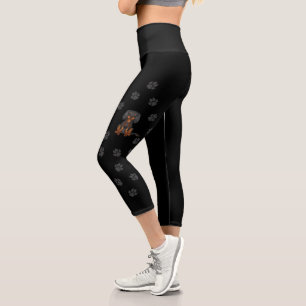 Leggings Capri Cavalier King Charles Spaniel negro y marrón & Hue