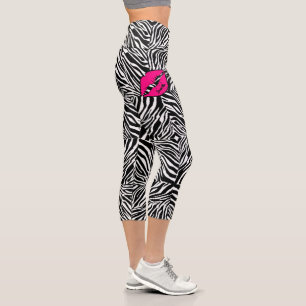 Leggings Capri Cebra simple con labios rosados personalizados