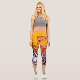 Leggings Capri Celdas blancas audaces, Naranjas y rojas