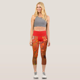 Leggings Capri Celdas quemadas, rojas y Naranjas