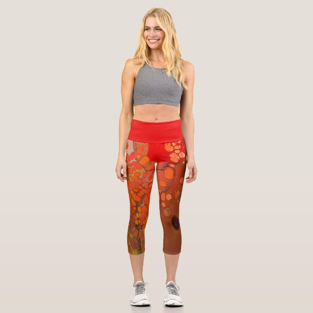 Leggings Capri Celdas quemadas, rojas y Naranjas (Anverso)