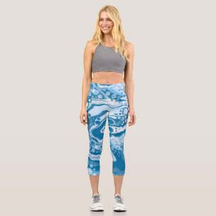 Leggings Capri Células de pintura Blue Digital Fluid Art Marble P