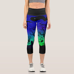 Leggings Capri Cementerio azul y verde de Halloween