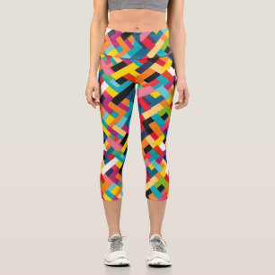 Leggings Capri Cesta de colores vibrantes con patrón de trenzado