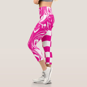 Leggings Capri Cheques y muelles en magenta y blanco