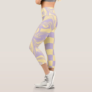 Leggings Capri Cheques y Swirls - Amarillo Pastel y Púrpura