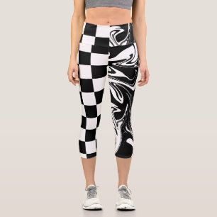 Leggings Capri Cheques y Swirls - Blanco y negro