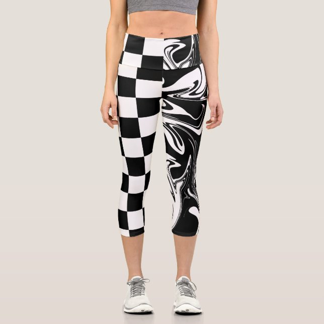 Leggings Capri Cheques y Swirls - Blanco y negro (Anverso)