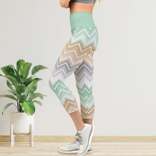 Leggings Capri Chevron Stripes Mint Green