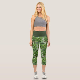 Leggings Capri Chica de jardín Impresión vegetal de jugo verde