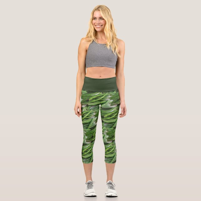 Leggings Capri Chica de jardín Impresión vegetal de jugo verde (Anverso)