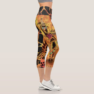 Leggings Capri Chica y jirafa africanos - Amigos - Dibujo de arte