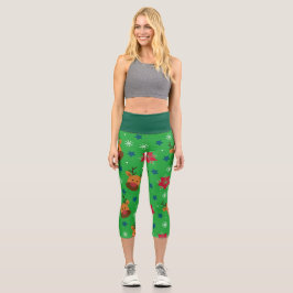 Leggings Capri Christmas Reindeer High-Waisted