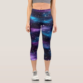 Leggings Capri Cielo estrellado galaxia azul y púrpura