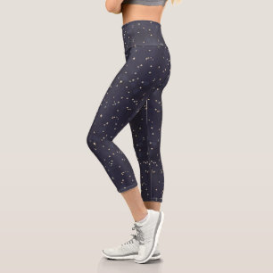 Leggings Capri cielo nocturno y estrellas de oro