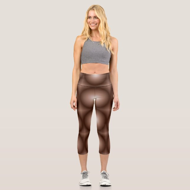 Leggings Capri Círculo geométrico 3D Círculo oscuro Mocha marrón  (Anverso)