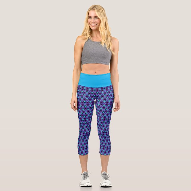 Leggings Capri Círculos de patrón geométrico triángulos púrpura y (Anverso)