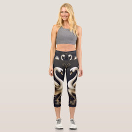 Leggings Capri Cisnes de Corazón Dorado