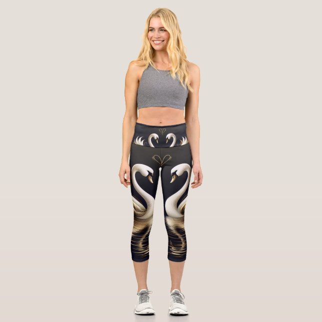 Leggings Capri Cisnes de Corazón Dorado (Anverso)