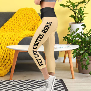 Leggings Capri Citas Personalizadas De Gato Mascota En Beige Negr