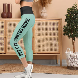 Leggings Capri Citas Personalizadas De Gato Mascota En Verde azul