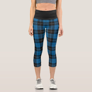 Leggings Capri Clan clásico Ramsay Blue y Black Tartan Plaid