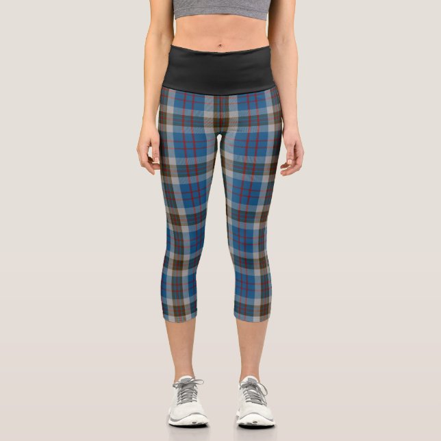 Leggings Capri Clan clásico Thompson Blue Grey Tartán Plaid (Anverso)