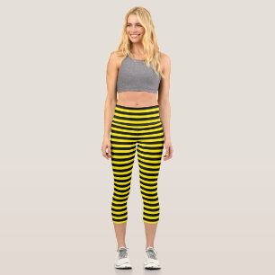 Leggings Capri Clásico moderno amarillo brillante y rayas negras