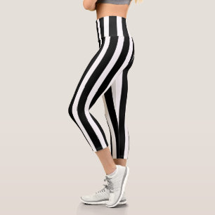 Leggings Capri Clásico negro y blanco rayado