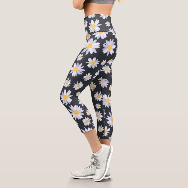 Leggings Capri Clásico White Daisy Flowers Botánico (Izquierda)