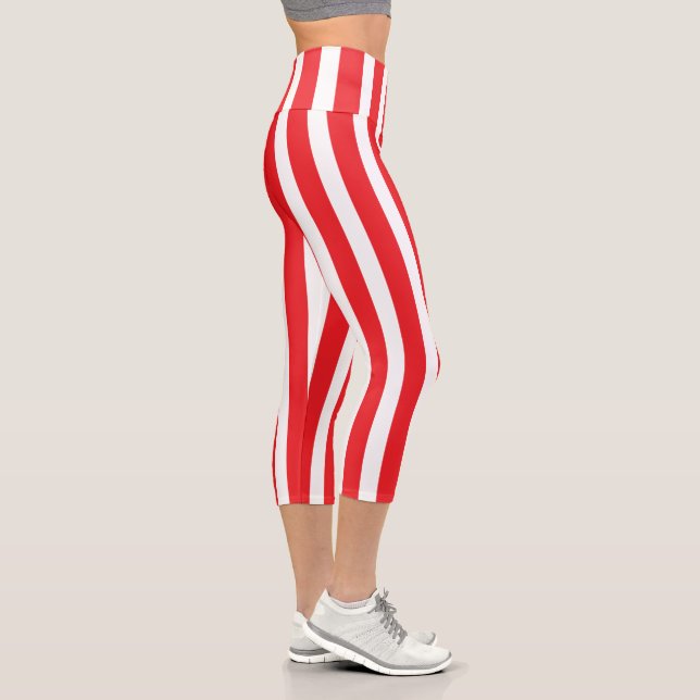 Leggings Capri Classic Bright Red and White Striped (Derecha)