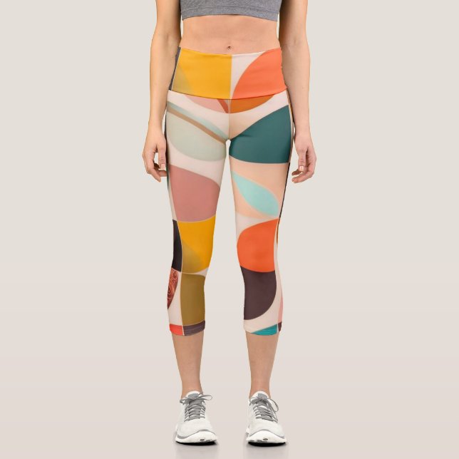 Leggings Capri Colección de cuadrados abstractos de moda retro (Anverso)