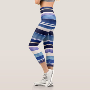 Leggings Capri Colección de franjas de barco azul de la marina de