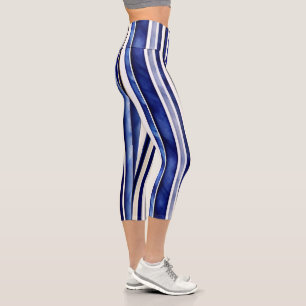 Leggings Capri Colección de franjas de barco azul de la marina mo