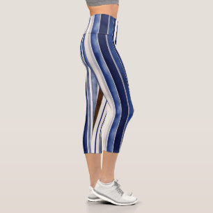 Leggings Capri Colección de franjas de barco de moda azul de la m