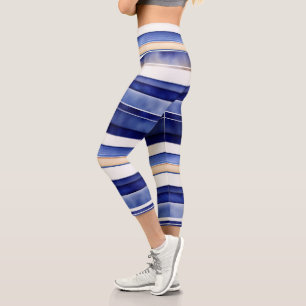 Leggings Capri Colección de franjas de barco moderno azul de la m