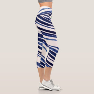 Leggings Capri Colección de franjas populares de barcos azules de