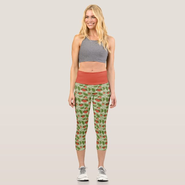 Leggings Capri Colección de patrones de cesta de frutas - fresas (Anverso)