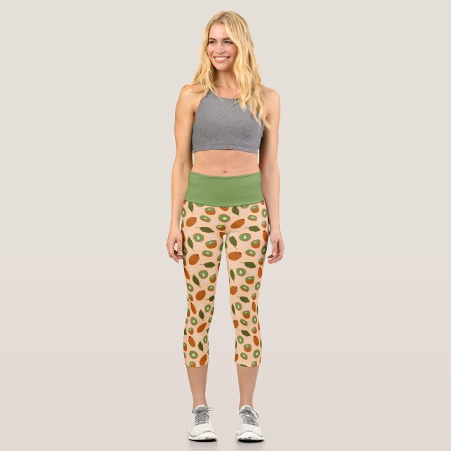 Leggings Capri Colección de patrones de cesta de frutas - Kiwi (Anverso)