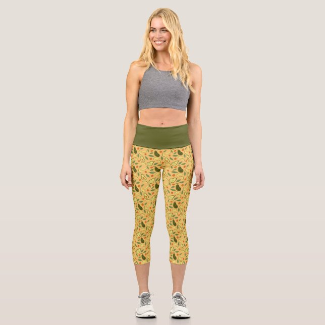 Leggings Capri Colección de patrones de cestas de frutas - Aguaca (Anverso)