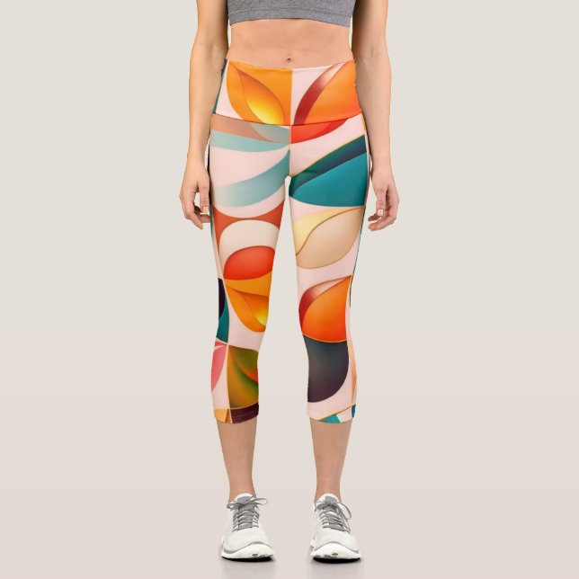 Leggings Capri Colección de plazas retro abstractas populares (Anverso)