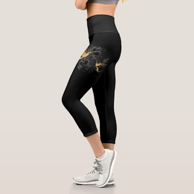 Leggings Capri Colibrí negro y dorado (Izquierda)