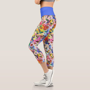 Leggings Capri Colibríes y flores coloridas